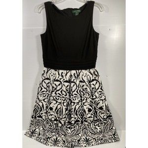 Lauren Ralph Lauren Sleeveless Black Bodice Pleat Skirt Fit-Flare Dress Sz 8